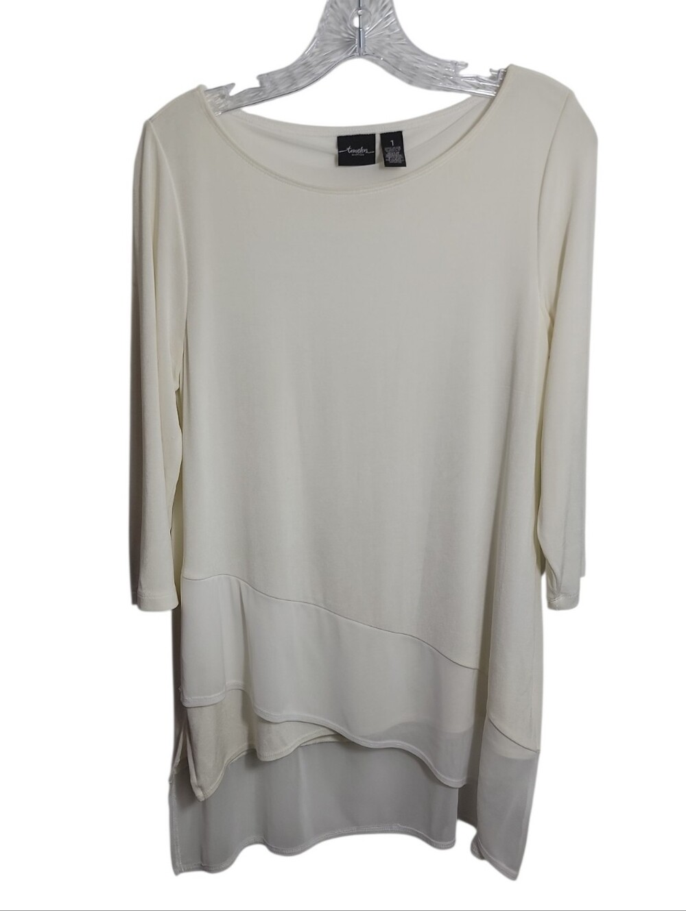 Travelers by Chico's cream layered chiffon hem tunic top women's size 1 (U.S. M)